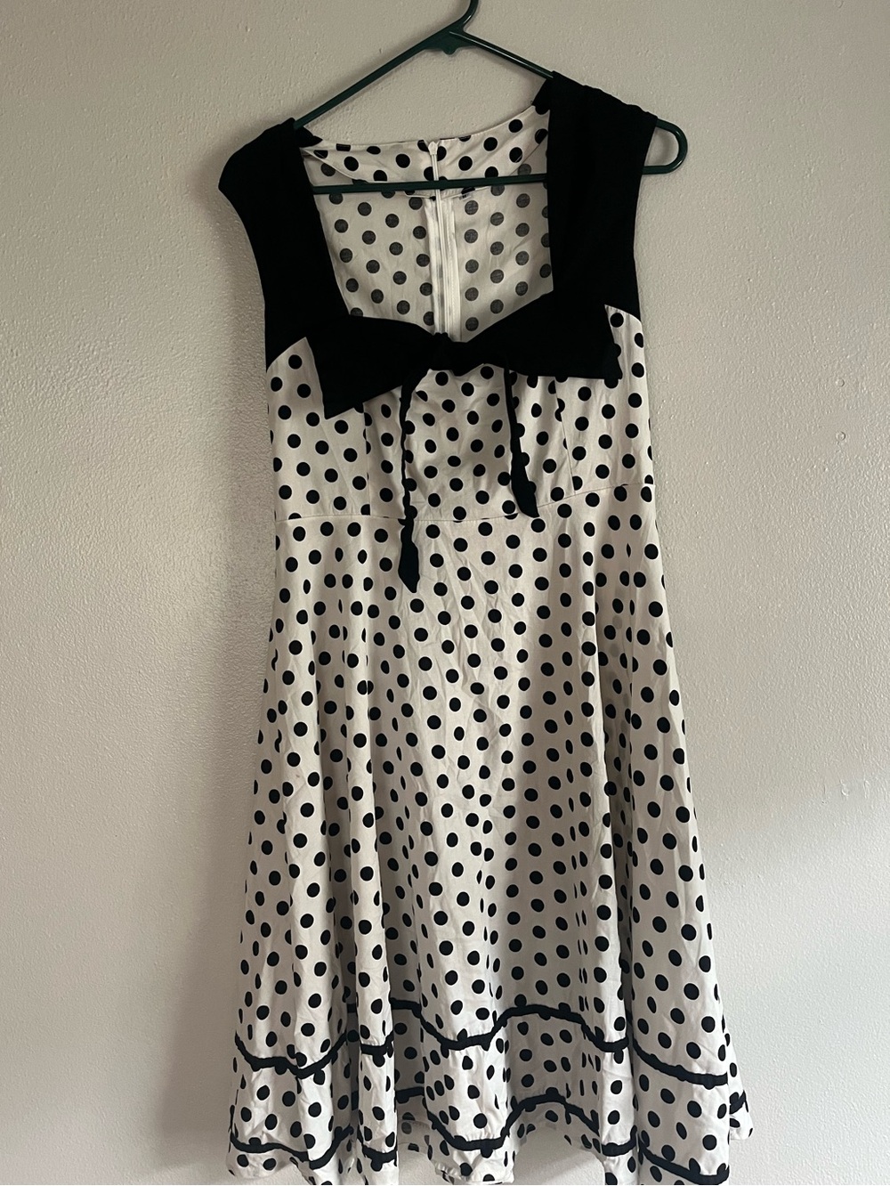 Vintage Black & White Polka Dot Dress with Bow